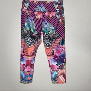 Onzie High Rise Multi Color Abstract Print Crop Leggings XS